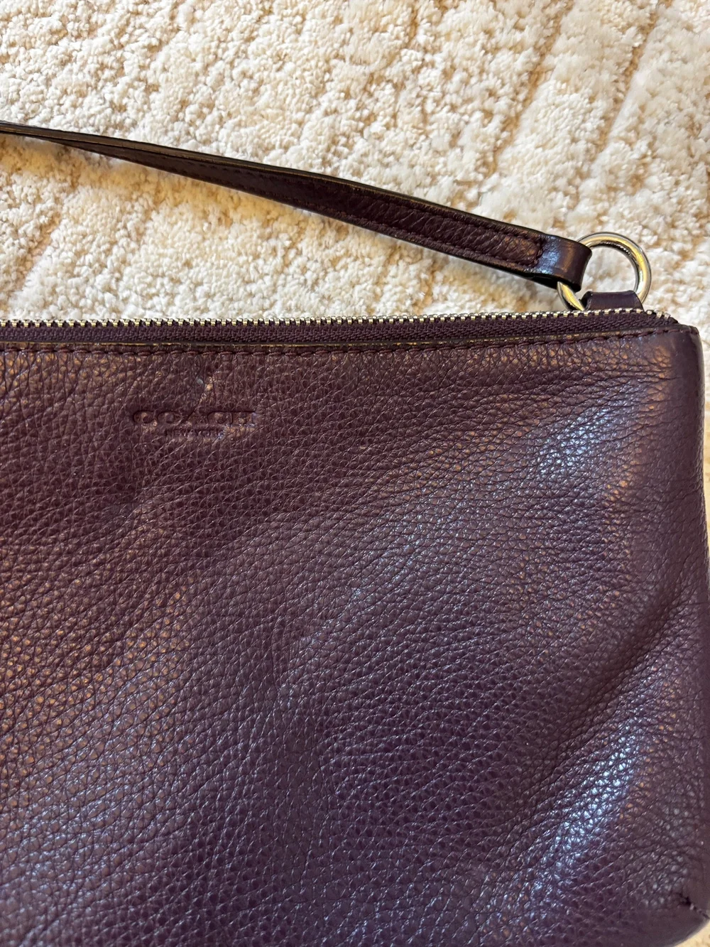 Coach Leather Crossbody Bag Plum Pebbled Zip Top